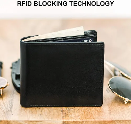 Vista 4 de Carteras para hombre con bloqueo RFID Cartera plegable de cuero para hombre Cuero genuino Capacidad adicional Por Stay Fine, Negro -, Classic