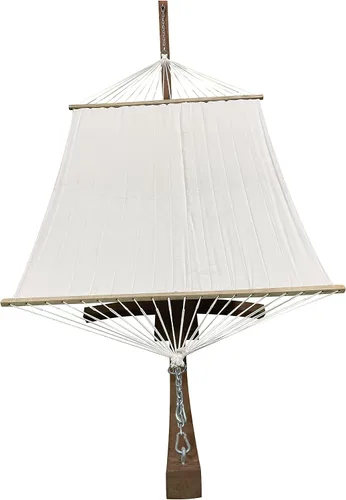 Vista 2 de Soporte para hamaca de arco de madera tratada al agua de 14 pies + cama hamaca premium acolchada, doblemente acolchada. Cama para 2 personas. Beige