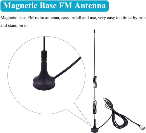Vista 5 de Fancasee Antena FM universal Base magnética 75 Ohm Tornillo F macho enchufe con PAL BNC 0.138 in y adaptador de 75 a 300 ohmios conector coaxial