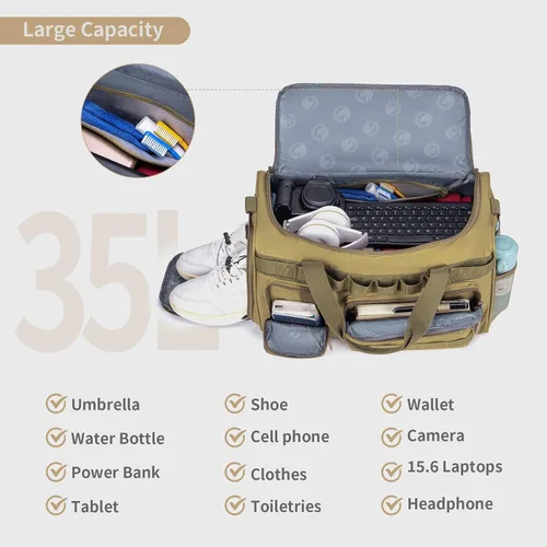 Vista 4 de Bolsas de gimnasio para hombres, 35L55L, bolsa de lona táctica, bolsa de viaje deportiva, bolsa de gimnasio, fin de semana, mochila nocturna