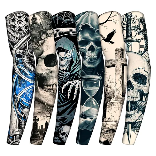 Vista 22 de Yariew, 6 Mangas de Tatúes Temporales, Conjunto de 6 Mangas de Tatúes de Arte Temporal, Falso, Despegable, Color 1, 1 Manga de tatuaje para mujer