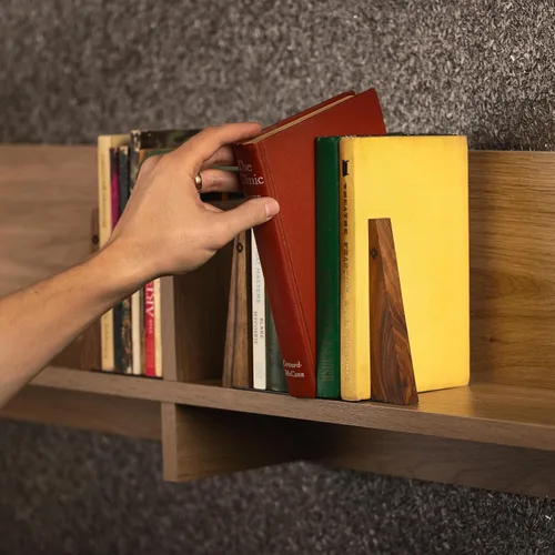 Vista 2 de Soportes de Nogal para Estantes Soportes de Madera para Estantes Soportes de Libros Robustos, con Base Metálica para Librerías Elegantes