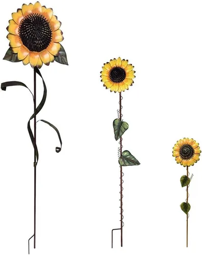 Vista 15 de Estacas de jardín de flores, letrero de metal para patio, estaca decorativa de plantas de girasol, arte de césped, decoración de patio, adornos