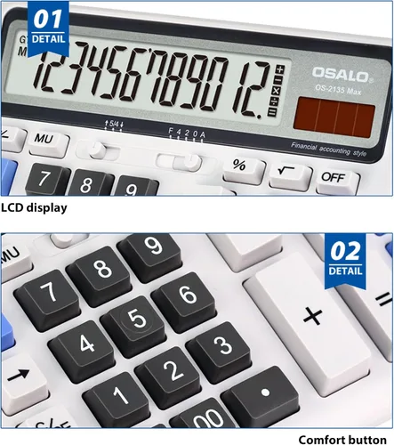 Vista 6 de Calculadora de escritorio, pantalla LCD extra grande, botón de computadora, calculadora de contabilidad de 12 dígitos (OS-2135 Pro-2Pcs)
