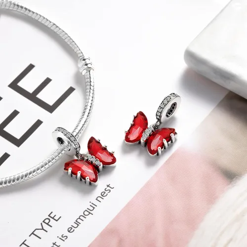 Vista 3 de Dijes de mariposa para pulseras, dijes colgantes de mariposa de plata de ley 925 para pulseras y collares con circonitas cúbicas multicolor 5A