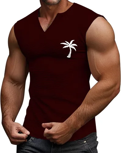 Vista 5 de Camiseta sin mangas con estampado gráfico de verano para hombre, cuello en V, talla grande, casual, recortada, para gimnasio, atlética, muscular