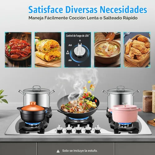 Vista 7 de Placa de cocina de gas NG de 36 pulgadas con 5 quemadores, convertible a GN/LPG, estufa de gas integrada con protección de termopar