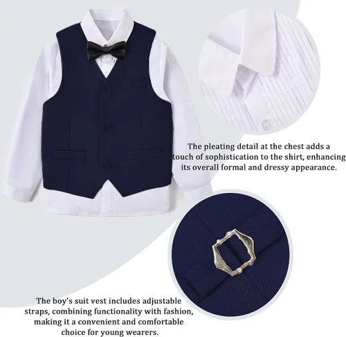 Vista 5 de Lycody Traje de esmoquin de 5 piezas para niños y adolescentes, ropa formal