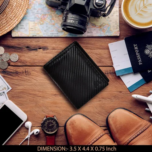 Vista 53 de Cartera de cuero RFID hecha a mano para hombres, elegante cartera de bolsillo frontal triple con 2 ranuras para identificación y 9 tarjetas, Azul