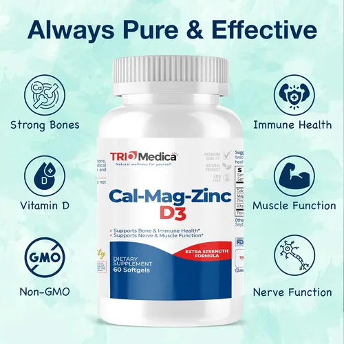 Vista 3 de Cal-Mag-Zinc D3 Suplemento dietético (calcio, magnesio, zinc y vitamina D3) Apoyo inmunológico, huesos y dientes Sin OMG Vegano Sin gluten