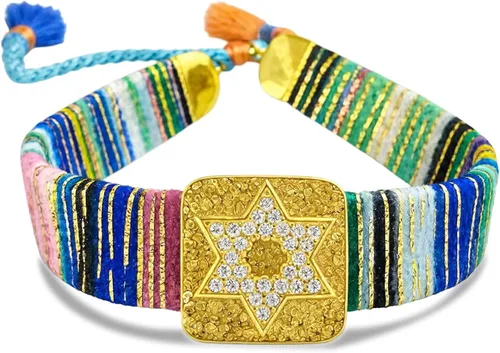 Vista 9 de Alef Bet by Paula Pulsera de la amistad de macramé en tonos azules con dije de estrella judía de David chapada en oro Plateado