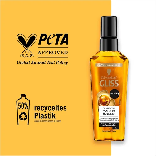 Vista 7 de Gliss Kur Aceite para el cabello Daily Oil Elixir (2.5 fl oz), aceite para cabello seco nutre y refina el cabello sin residuos grasos, contiene