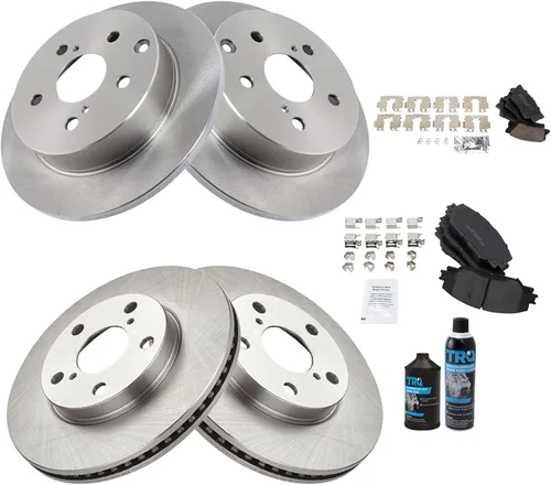 Vista 2 de TRQ Kit de pastillas de freno delanteras y traseras y rotores Kit de productos químicos de freno Pastillas de freno Rotor de freno de cerámica