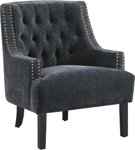 Vista 3 de Lexicon Silla decorativa de lectura, cómoda para dormitorio, sillón tapizado con marco de madera maciza, ribete de cabeza de uñas copetudo, sofá
