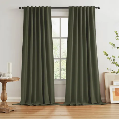 Vista 87 de KEQIAOSUOCAI - Cortinas opacas naturales de 108 pulgadas de largo, cortinas modernas con pestaña trasera, paneles plisados para sistema de cortina