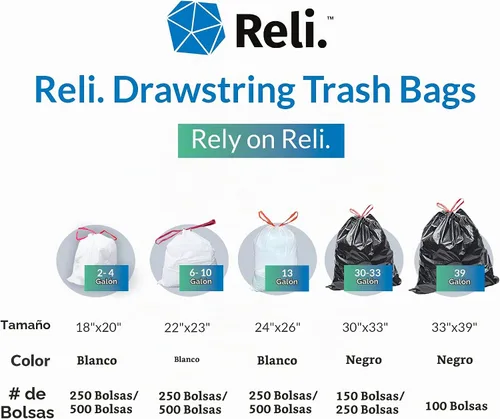 Vista 7 de Reli. Bolsas de basura altas con cordón para cocina, 13 galones, 500