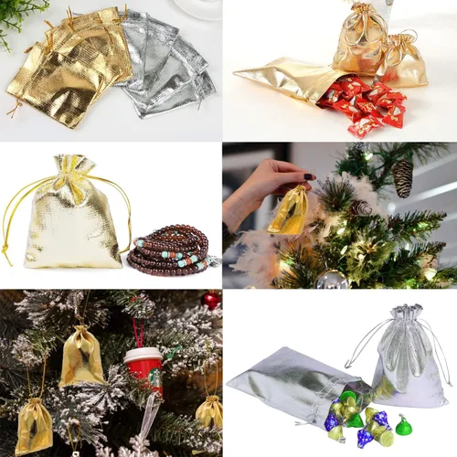 Vista 8 de 50 bolsas con cordón de organza para joyería, bolsas de almacenamiento, bolsas de regalo para joyas, fiestas de Navidad, regalos de boda