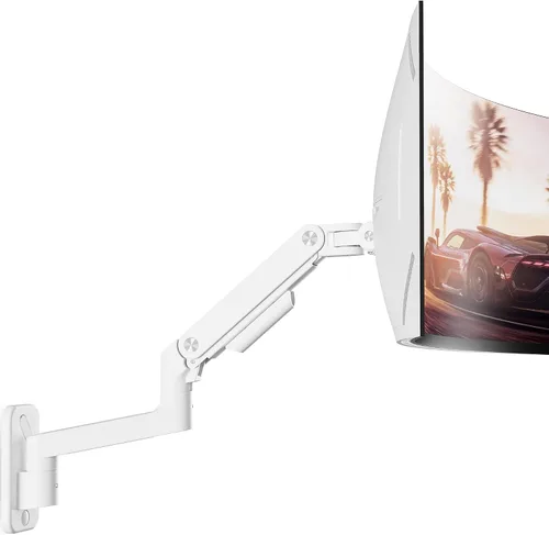 Vista 10 de ARES WING Soporte de pared para monitor doble para pantallas ultraanchas de 17 a 49 pulgadas, brazo de monitor de montaje en pared resistente