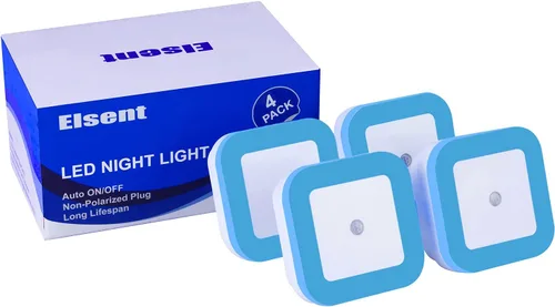 Vista 6 de Paquete de 4 luces LED de noche azul brillante, luz nocturna de pared enchufable de 0.5 W con sensor automático del atardecer al amanecer