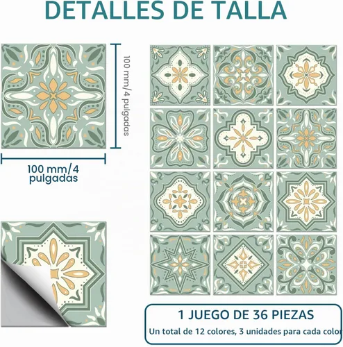 Vista 2 de CHGCRAFT 36 calcomanías de azulejos bohemios de 4x4 pulgadas, calcomanías impermeables desmontables de PVC para azulejos de pared, calcomanías