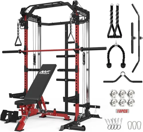 Vista 11 de Mikolo HR06 - Jaula de potencia con poleas de aluminio, estante de alimentación de 2000 libras con sistema de polea dual independiente, máquina