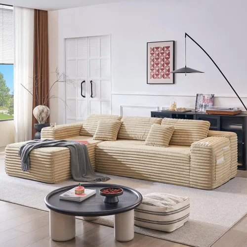 Vista 10 de Sofá modular Cloud con diván en forma de L, moderno sofá modular con asiento profundo, portavasos integrado y bolsillo de almacenamiento para sala
