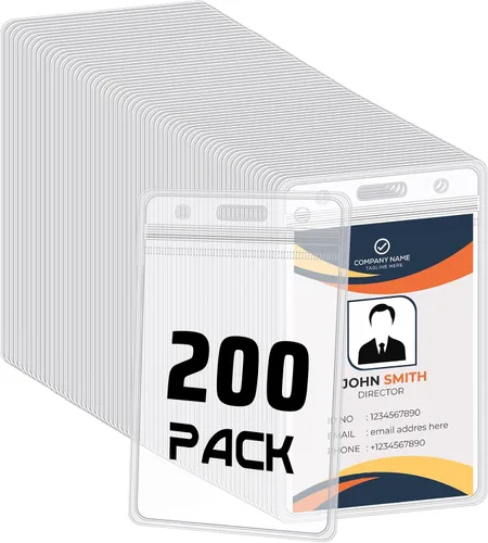 Vista 12 de Paquete de 100 soportes verticales para tarjetas de identificación, de plástico transparente, impermeable, resellable para oficina, profesores