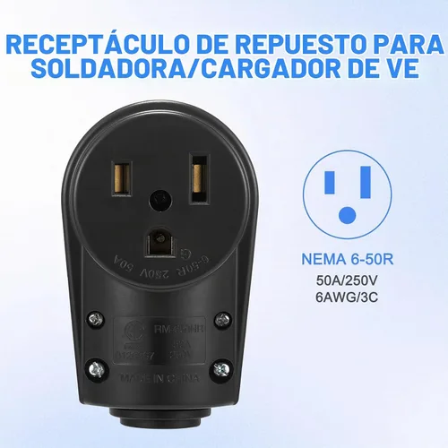 Vista 6 de Receptáculo NEMA 6-50R, enchufe hembra de repuesto para soldador Negro