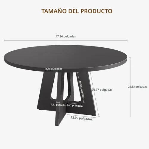 Vista 3 de IDEALHOUSE Juego de mesa de comedor redonda de 47 pulgadas para 4 a 6, mesa de cocina de granja con parte superior de madera y base de pedestal