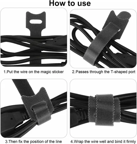 Vista 4 de Bridas reutilizables para cables, 25 unidades, 6 pulgadas, organizador de cables ajustables, color negro