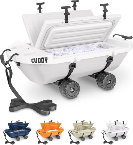 Vista 10 de CUDDY Enfriador Rodante con Ruedas – 40 QT Enfriador Flotante Anfibio y Recipiente de Almacenamiento Seco - Naranja, Azul Marino, Tostado o Blanco