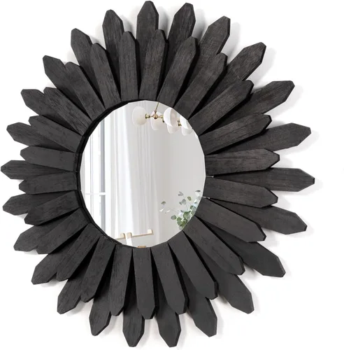 Vista 12 de Honiway Espejo de pared negro de 12 pulgadas, decoración de pared bohemia de madera, espejo decorativo para decoración de habitación, decoración