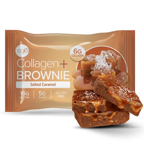 Vista 13 de 321glo Brownie de proteína de colágeno, sin gluten, bajo en azúcar, aperitivo keto para mujeres, hombres y niños, 0.66 onzas de proteína, 0.26 onzas