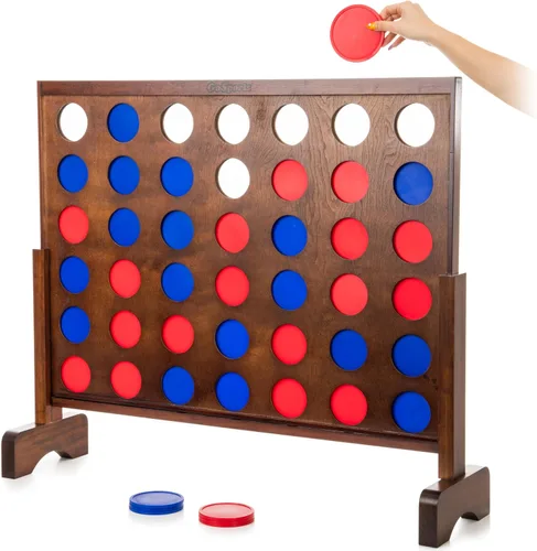 Vista 7 de GoSports Juego Gigante de Madera 4 en Raya de 3 Pies de Ancho - Elige Acabado Blanco u Oscuro - Jumbo 4 en Raya Diversión Familiar con Fichas