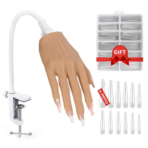 Vista 8 de LIONVISON Mano de práctica para uñas acrílicas: mano de maniquí falsa realista Fake Training Hand with Adjustable Clamp & 240 Coffin Tips - False