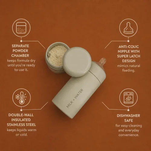 Vista 6 de MILK & WATER - Dispensador de biberones y fórmula para bebés todo en uno de acero inoxidable sobre la marcha, mantiene el agua caliente y la fórmula