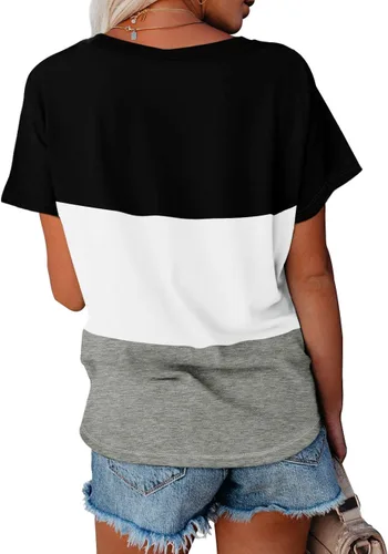 Vista 4 de WEESO - Camisetas de verano para mujer con cuello en V en bloques