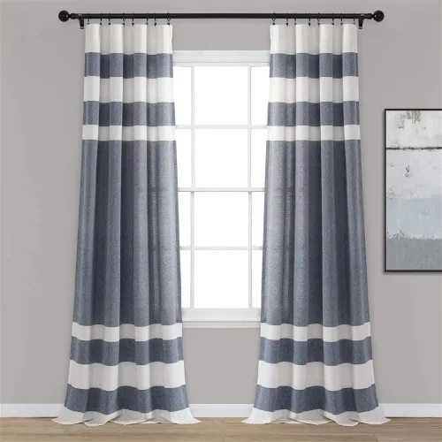 Vista 10 de Lush Decor Juego de cortinas de ventana de algodón teñido con hilo de rayas grises (84 x 40 pulgadas)