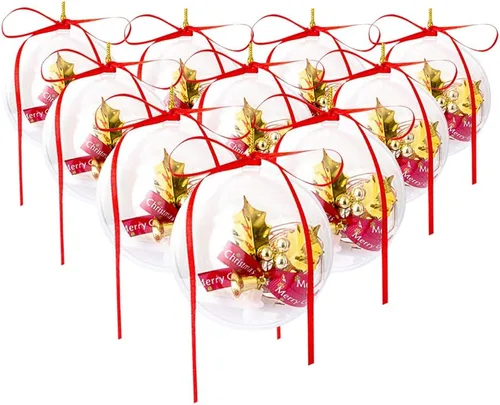 Vista 8 de Barelove Esferas transparentes rellenables, 10 bolas transparentes para manualidades, esferas decorativas colgantes de plástico para decoración