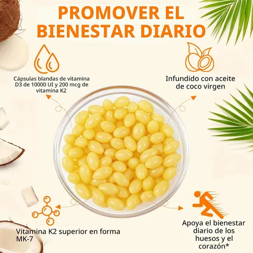 Vista 4 de newseel Cápsulas de vitamina D3 K2, suplemento de vitamina D3 y K2, suplemento de vitamina D3 y K2, suplemento D3, cápsulas blandas de aceite