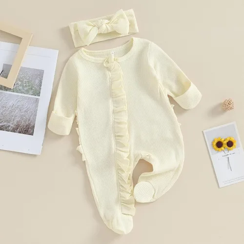Vista 6 de Ropa para bebé recién nacida, con volantes, con cremallera, para llegar a casa, ropa de otoñoinvierno de 0 a 12 meses