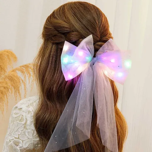 Vista 2 de JEAIRTS Lazos de tul con luces LED brillantes para el cabello para mujer
