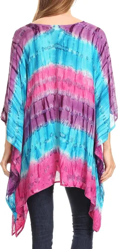 Vista 2 de Sakkas Adalwin Desert Sun - Blusa ligera con diseño de poncho circular con bordado