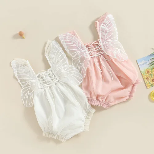 Vista 4 de Imcute Mameluco de hada con alas de mariposa para bebé, ropa de verano de malla, para recién nacidas, cumpleaños, fotografía