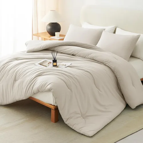 Vista 25 de CozyLux - Juego de edredón beige tamaño individual/individual XL, 2 piezas de juego de cama extra largo sólido transpirable acolchado, juego de cama