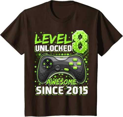 Vista 33 de Level 8 Unlocked Awesome 2015 Video Game 8th Birthday Boy T-Shirt, Negro