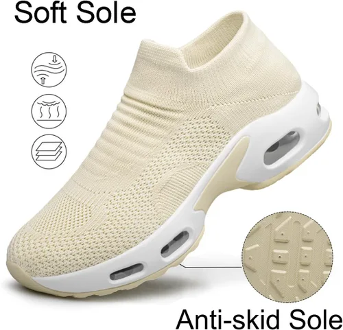 Vista 4 de YHOON - Zapatos deportivos para caminar para mujer, sin cordones, para enfermería, trabajo, con cámara de aire, de malla, informales, para correr