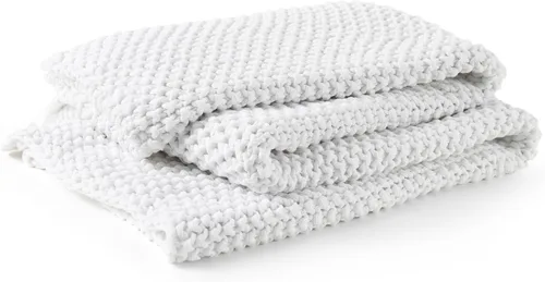 Vista 17 de YnM Manta de Punto Grueso de Algodón, Mantas de Punto Trenzado para Cama, Sofá, Sillón, Cómoda y Relajante, Pieza Decorativa para Casa de Campo Azul