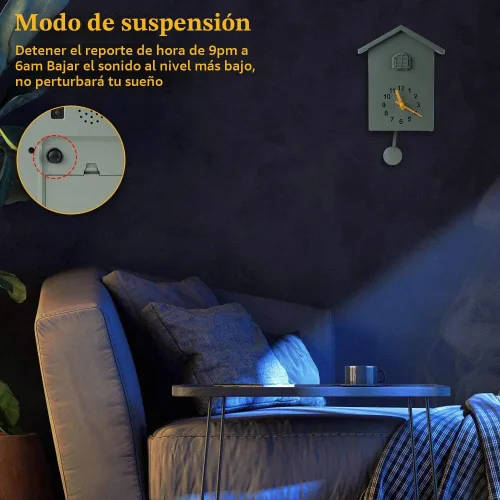 Vista 3 de KEYPOWER - Reloj de cuco, reloj de pared de cuco, sonidos de pájaros de cuco o llamada, péndulo de reloj con diseño, casa de pájaros, arte de pared
