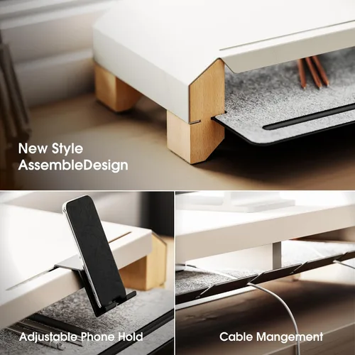 Vista 4 de Fenge Soporte de monitor para escritorio, elevador de monitor doble de 39 pulgadas para 2 monitores, estante de escritorio de madera maciza